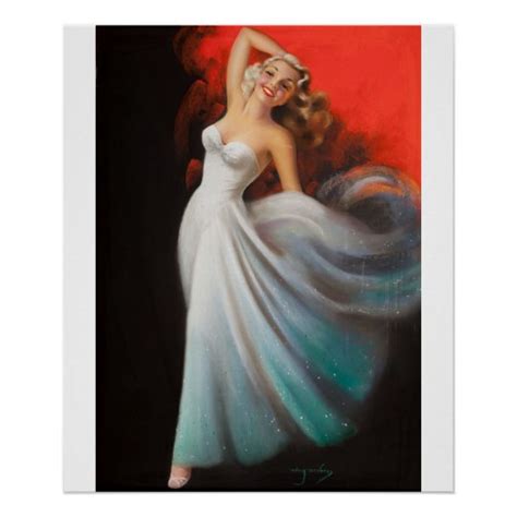 Blonde In White Dress Pin Up Art Poster