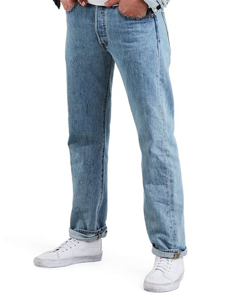 Levis Mens 501 Original Mid Rise Regular Fit Straight Leg Jeans Light Stonewash