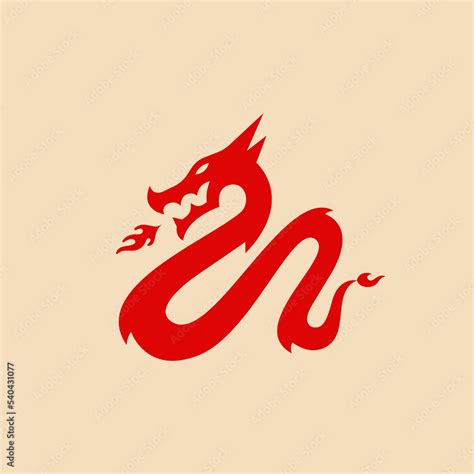 Dragon Logo Breathing Fire Vector Illustration Simple Wild Dragon Icon