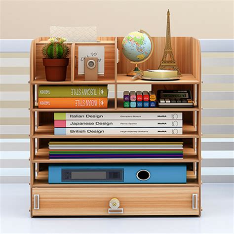 Wooden File Books Holder Bookshelf Desktop Organizer Storage Shelf File