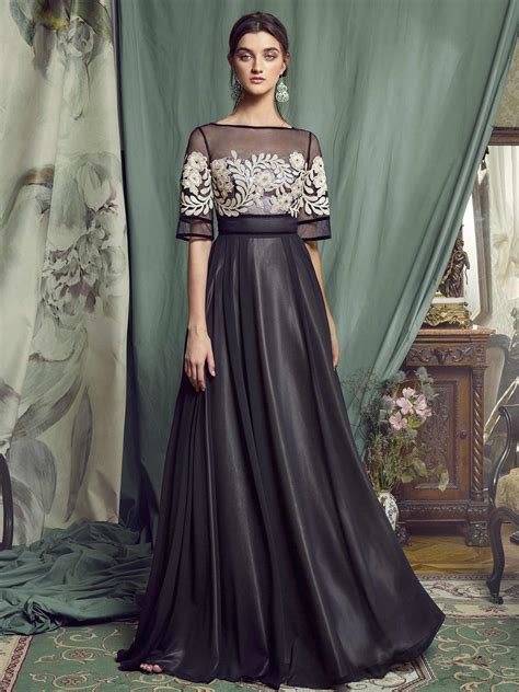 Papilio A Line Evening Gown With Short Sleeves And Sequinned Embroidery