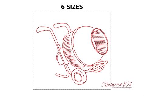 Cement mixer - Lineart Machine Embroidery Designs - Redwork101
