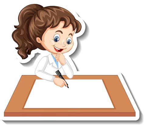 Cartoon Character Sticker With A Girl Writing On Blank Paper 2918126