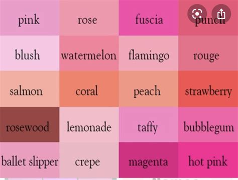 Pin By Arianare On Fashion Shades Of Pink Names Pink Color Chart