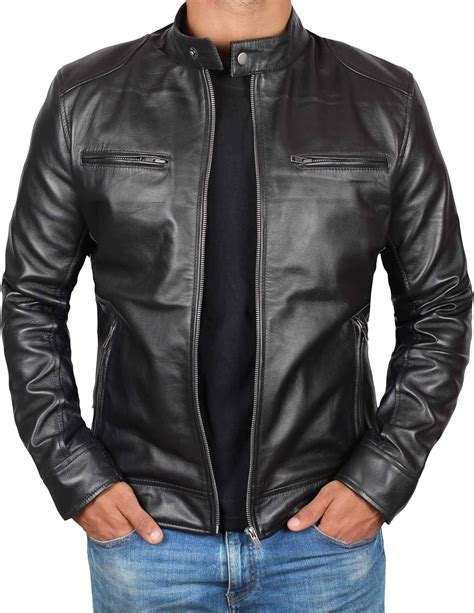 Genuine Black Leather Jacket Men Lambskin Lightweight Mens Leather
