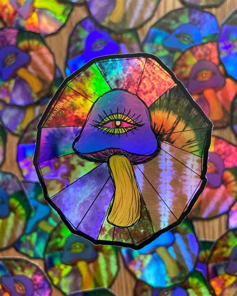 Holographic Trippy Mushroom Sticker Rainbow Psychedelic Etsy Uk