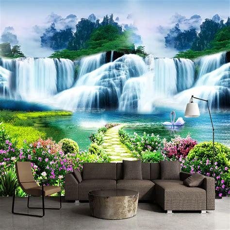 Custom 3d Wall Mural Classic Nature Scenery Waterfalls Photo Wallpaper