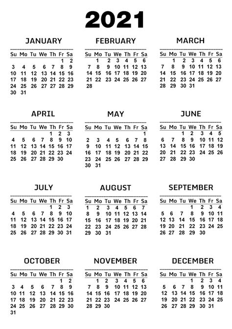 Free Printable One Page Calendar 2021 Template Pdf Calendar Dream