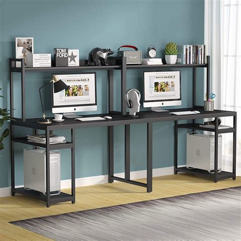 Tribesigns 945 Inch Two Person Computer Desk With Hutch Long Double