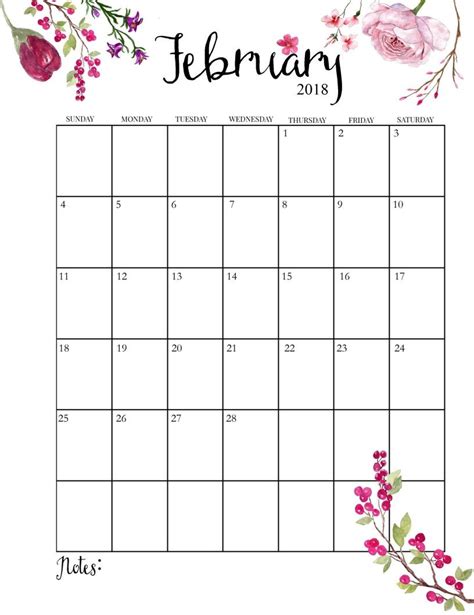 2018 Blooming Floral February Calendar February Calendar Monthly