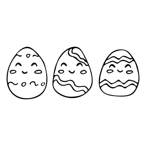 Easter Eggs Decorated Happy Easter Black And White Doodle Style