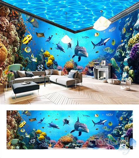 Underwater World Aquarium Theme Space Entire Room Wallpaper Wall Mural