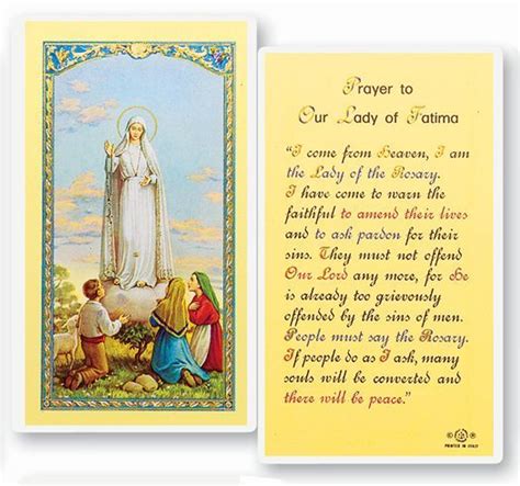 Holy Card Prayer To Our Lady Of Fatima Laminated 2 12 X 4 12
