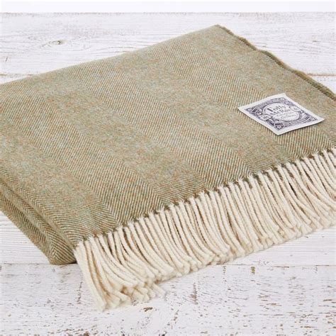 Super Soft Merino Wool Blanket Pear Green Wool Throw Herringbone
