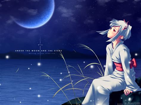 White Hair Anime Girl Moon Anime Wallpaper Hd