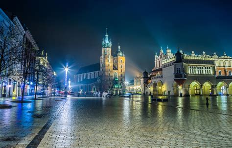 Wallpaper Night The City Lights Area Poland Cathedral Krakow