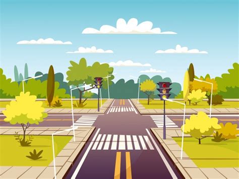 Free Vector Street Crossroad Of Traffic Lane And Pedestrian Crossing