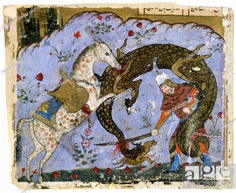 Iran Persia Rustam And His Horse Raksh Slay A Dragon Stock Photo