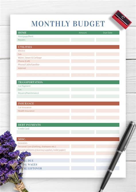 Free Printable Personal Budget Template