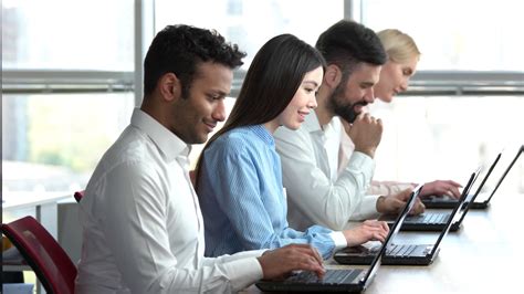 Smiling People Working Together In Office Team Of Programmers Working