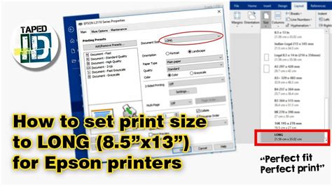 How To Set Print Size To Long 85x13 Paper For Epson Printers Youtube