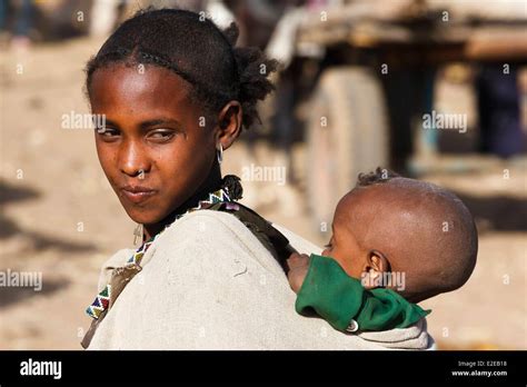 Ethiopia Tigray Region Maychew A Woman And Her Baby Portrait Stock