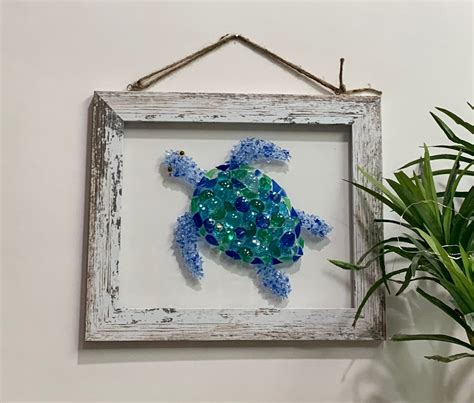 Sea Glass Sea Turtle Sea Glass Art Mosaic Framed Beach Art Sea