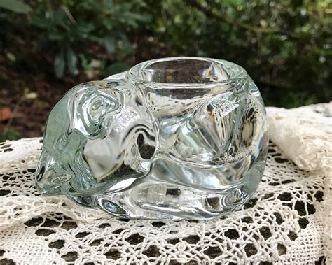 Vintage Glass Cat Candle Holder Clear Glass Cat Candle Holder Cat Ts Etsy Uk