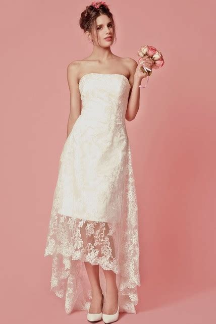 Strapless Lace High Low Wedding Dress With Appliques Dress Afford