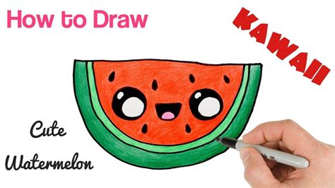 how to draw a watermelon cartoon and cute super easy watermelon cartoon kawaii drawings