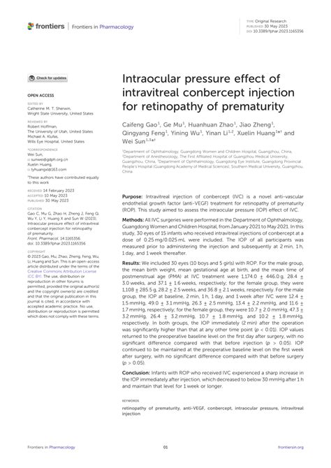 Pdf Intraocular Pressure Effect Of Intravitreal Conbercept Injection
