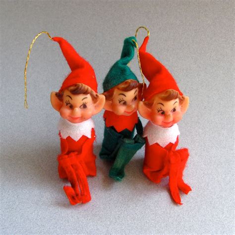 Set Of Three Elf Christmas Tree Ornaments Elves Pixies