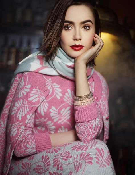 2024 Lily Collins Women Model Brunette Actress Sitting Pink