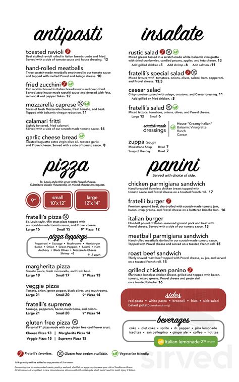 Fratelli's Ristorante menus in St Charles, Missouri, United States