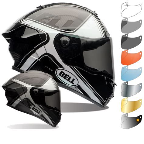 If you are looking for bell's top of the line most bell star also has a handy panovision viewport, which essentially consists of a push button release to separate the visor from the helmet. Bell Race Star Tracer Motorcycle Helmet & Visor - Star ...