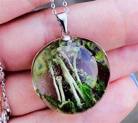 Terrarium Necklace For Women Real Lichen Mushroom And Moss Etsy UK