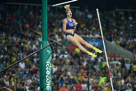 Sandi Morris Reacting To Her Silver Winning Jump During The Womens Pole Vault Final Rio