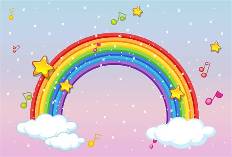 Rainbow With Music Theme And Glitter On Pastel Sky Background 1265780