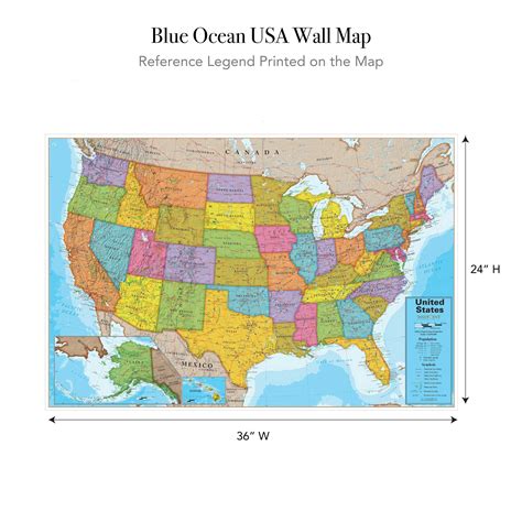 Waypoint Geographic Blue Ocean Usa Wall Map 24 X 36 Current Up To