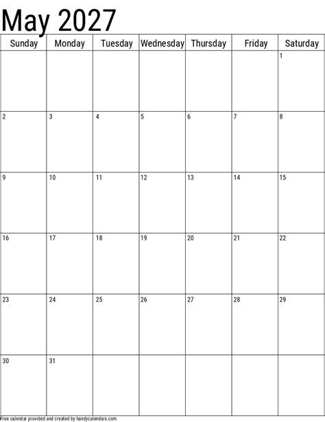 March 2027 Vertical Calendar Handy Calendars
