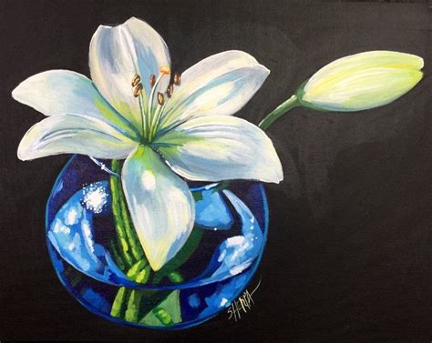 White Lily In A Glass Vase Acrylic Painting Tutorial Step By Step Live