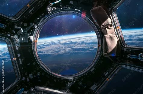 Earth Planet In Iss Porthole View From Cupola International Space