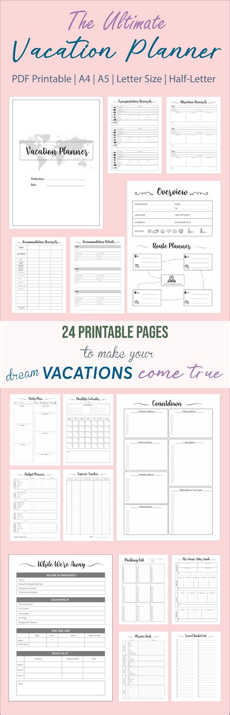 Vacation Planner Printable Template Travel Planner Printable Etsy