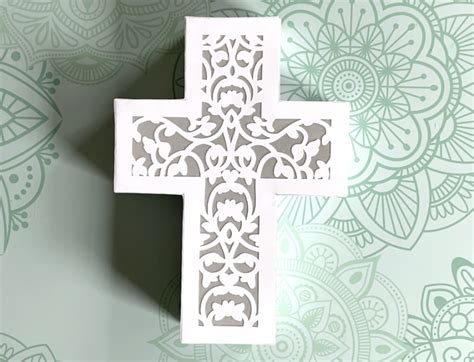 3D Cross SVG File: Layered Mandala & Box Design