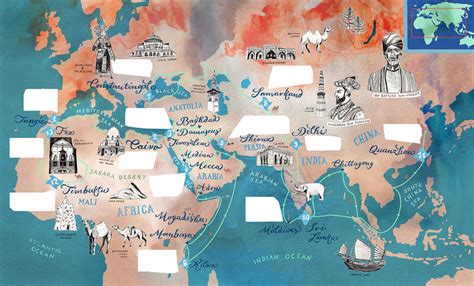 Illustrated Map Of Moroccan Scholar Ibn Battuta And His Journey Across