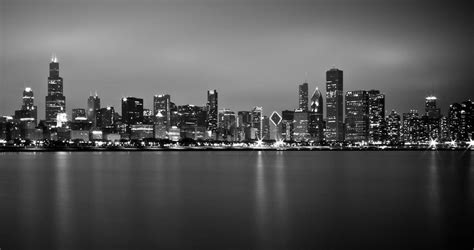 Chicago Skyline In Fog With Reflection Black And White