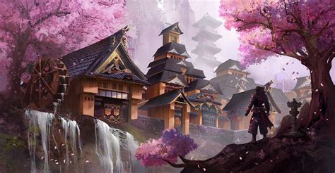 Fantasy Art Artwork Asian Architecture Asian Nature Hd Wallpaper