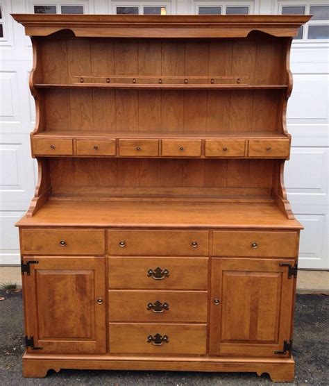 Vintage Ethan Allen American Traditional Maple Two Piece Hutch And