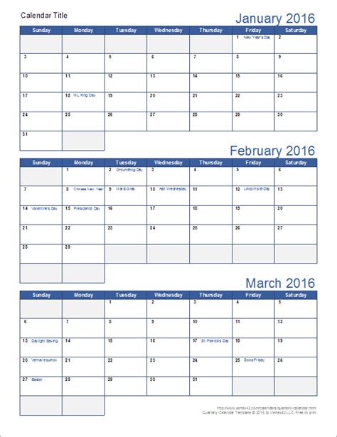 Printable Calendar Quarterly Printable Blank World