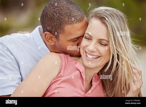 Happy Interracial Couple Love And Smile For Relationship Together In